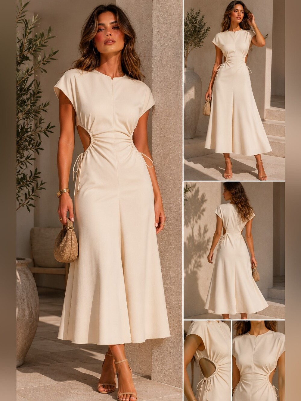 A.L.C. Syna Faux Leather Cutout Midi Dress Bone White. Size 6 NWT. - Picture 5 of 16
